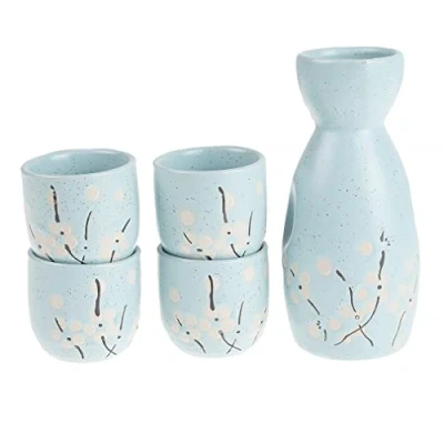 Afbeelding van Lachineuse Japans Sake Service Sakura Design Kersenbloesemmotieven Blauwe tint Tradities van Japan Porselein Servies &amp; Azië Decoratie