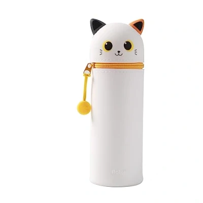 Afbeelding van I TOTAL® Zachte Siliconen etui voor school, rekbaar, met voorgevormde vorm, Oranje kat,