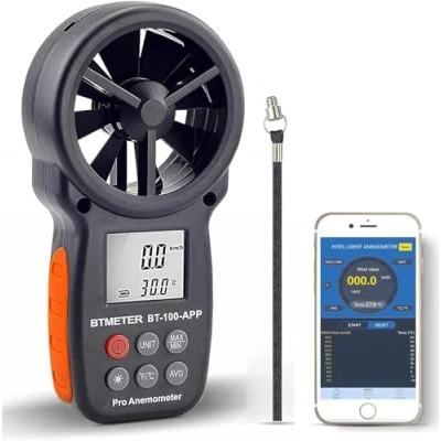 Afbeelding van BTMETER Digitale windmeter, Bluetooth, draadloos, palletmeter, voor oliekoeling, snelheid, temperatuurmonitor BT 100APP