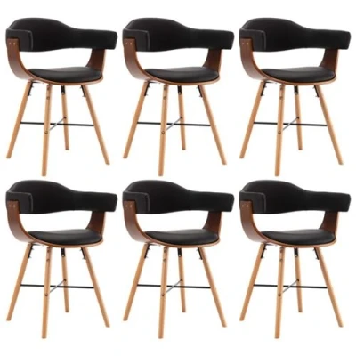 Afbeelding van Eetkamerstoelen 6 st kunstleer en gebogen hout zwart
