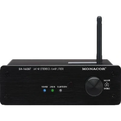 Afbeelding van Monacor Meng eindversterker, 2 x 30 watt RMS met Bluetooth en line ingang, SA 160BT, Zwart front