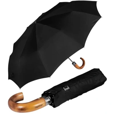 Afbeelding van Doppler zakparaplu voor heren met rond houten handvat Magic Strong, zwart, S, Automatische zakparaplu, zwart.,