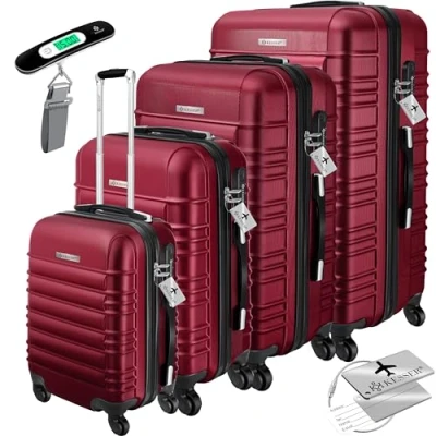 Afbeelding van KESSER® 4x koffer, reiskofferset, trolley incl. bagageweegschaal + bagagelabel rollend kofferslot, 4 wielen ABS, harde schaal telescoopgreep S M L XL Champagne