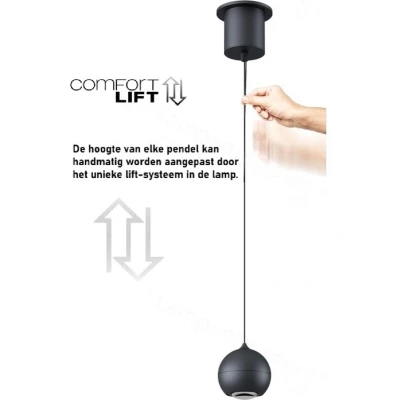 Afbeelding van Hanglamp Miami Zwart Ø 10cm Incl. Katrol Systeem