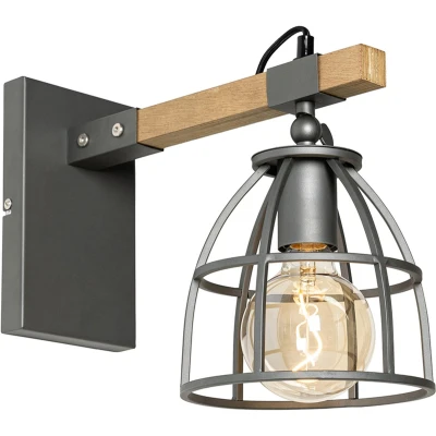 Afbeelding van QAZQA Industriële wandlamp donkergrijs met hout verstelbaar Arthur