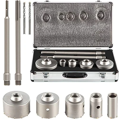 Image de VEVOR Scie Cloche 5PCS Coffret de Trépan 30mm 40mm 65mm 80mm 100mm Béton en Acier Foret Carbone 2 Mèches Bielles Sds Plus Max