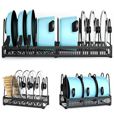 Afbeelding van Liesun Pannenhouder, pannenorganizer met 10 panplekken, potdeksel, potdekselhouder, snijplank organizer, pannenhouder voor kast en lade