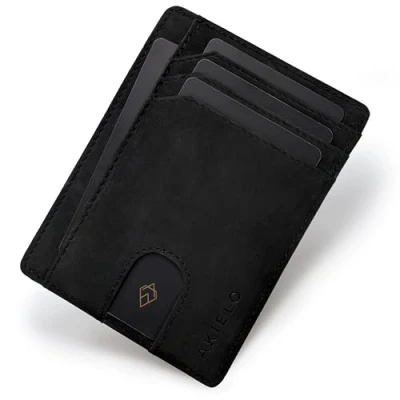 Afbeelding van Akielo Portemonnee, compacte kaarthouder met RFID blokkering, minimalistische herenportemonnee, zwart, Eén maat, Zwart Edition, Taille unique