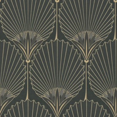 Afbeelding van Duch Wallcoverings Asperia Nile Palm zwart/goud vliesbehang 10m x 53cm A54901