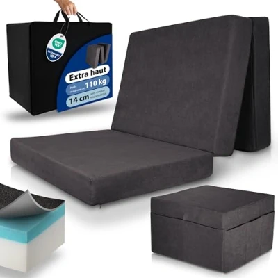 Afbeelding van Beautissu VS95 Premium Opvouwbaar Matras XL 100x200cm inkl. Hoes Extra Dik 14 cm Traagschuim Vouwmatras H3 Wasbar Eenvoudig Transport Antraciet