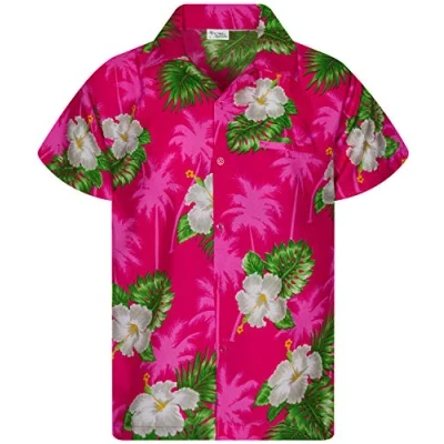 Afbeelding van King Kameha Funky Hawaiiaans overhemd voor heren, korte mouwen, bloemenpatroon, overhemd, Kleine roze bloem