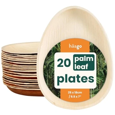 Afbeelding van HAAGO 20 Palmblad Borden (25cm, Ovaal) Biologisch afbreekbaar Milieuvriendelijk, Bruiloft &amp; Outdoor Magnetronbestendig