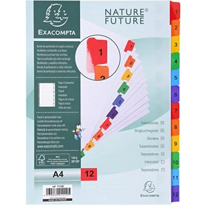 Afbeelding van EXACOMPTA Set van digitale tabbladen met 12 posities in wit karton 170 g, Mylar® tabbladen. Formaat A4