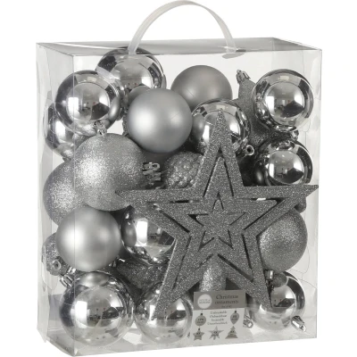 Afbeelding van House Of Seasons Kerstboom Decoratie Kunststof Zilver 40 Stuks