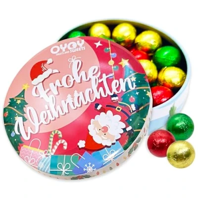 Afbeelding van OYOY Kerstgeschenkdoos gevuld met kerstchocolade, snoepdoos 200 g kerstchocoladeballen, ideaal voor kerstcadeaus als adventskalendervulling, cadeau