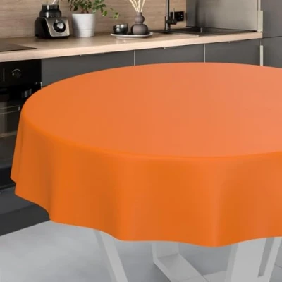 Afbeelding van Afwasbaar tafelzeil, tuintafelkleed, voor binnen en buiten, rond, 120 cm, met snijrand, oranje