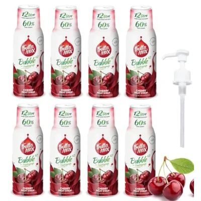 Image de 8 x FruttaMax Concentré de sirop fruits Moins sucre avec 60% convient pour machine à soda (8 500 ml) Cerise)