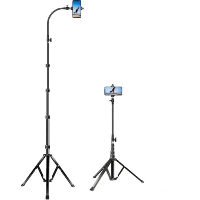 Afbeelding van elitehood 205 cm hoog statief voor iPhone, flexibel met 43 verstelbare zwanenhals, robuust metalen iPhone 14 Pro Max/13 Pro/12 Max, Android telefoon