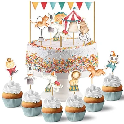 Afbeelding van Papierdrachen 3 stuks circus taarttoppers 19 Decoratieve foto&#039;s voor verjaardagstaarten Kinderverjaardag taartdecoratie