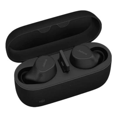Image de Jabra Evolve2 Buds UC Écouteurs sans fil avec micro intra auriculaire Bluetooth Suppresseur de bruit actif USB A via adaptateur isolation acoustique noir certifié Zoom Optimisé pour Google Meet