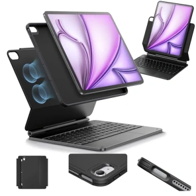 Afbeelding van ESR iPad Air 13 inch (M2, 2024) hoes met toetsenbord, inch, verstelbare magnetische standaard, hoog/hoge modus, afneembare beschermhoes, 360 serie, antraciet