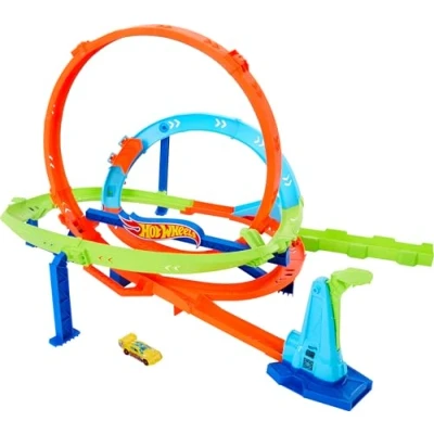 Afbeelding van Hot Wheels Let&#039;s Race Netflix Circuit Loop Cyclone Challenge Action serie met auto, schaal 1/64, 2 speelmodi, eenvoudige opslag, draaggreep, vanaf 4 jaar, HXM94