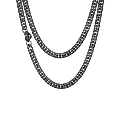Afbeelding van Chaine Homme Noir Acier Inoxydable Collier Gros Maille Cubain Enfant Garcon Gourmette Massif Ras de Cou Punk Hip Hop 46 cm 5mm Bijoux Cadeau Noël Mariage Anniversaire Saint Valentin