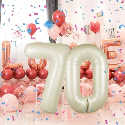 Afbeelding van Maclunar Ballonnen verjaardag 70 jaar beige 101 cm ballon nummer opblaasbare folie verjaardagsdecoraties voor mannen en vrouwen vliegen met helium