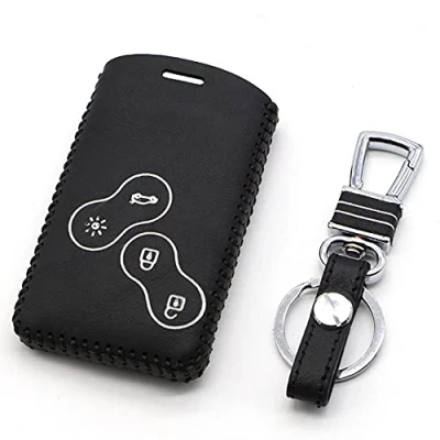 Afbeelding van Happyit Lederen autosleutel cover sleutelhanger voor Renault Clio Scenic Megane Duster Sandero Captur Twingo Koleos 4 toetsen afstandsbediening (wit)