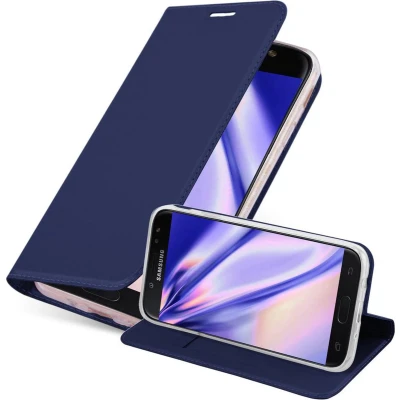 Afbeelding van Cadorabo Hoesje geschikt voor Samsung Galaxy J7 2017 in CLASSY DONKER BLAUW Beschermhoes met magnetische sluiting, standfunctie en kaartvakje Book Case Cover Etui