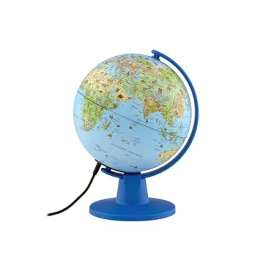 Afbeelding van Tecnodidattica Safari Light Kleine wereldkaart voor kinderen Globe om op te bouwen met licht en draaibaar USB kabel geïllustreerde mapping diameter 16 cm teksten in