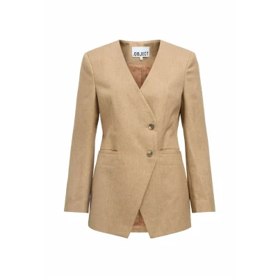 Afbeelding van Object Blazer Objbea L/s Re 140 23048006 Tannin/black Melange Dames Maat W40