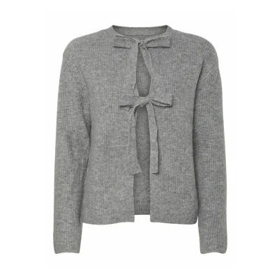 Afbeelding van Pieces Vest Pcsilly Ls Rev Tie Knit Noos Bc 17150235 Medium Grey Melange Dames Maat XS