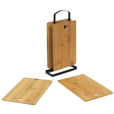Afbeelding van Cook Concept Bamboe Snijplank met metalen houder Set van 6 Stuks Snijplankenset Kleine