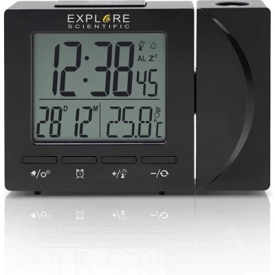 Afbeelding van Explore Scientific RDP1001 radio gestuurde digitale projectiewekker Groot display Dag Datum aanduiding Thermometer Zwart