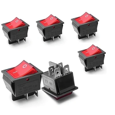 Afbeelding van KCD4 Set van 6 aan/uit tuimelschakelaar 4 polig 2 voudig AC 16A/250V 20A/125V rood