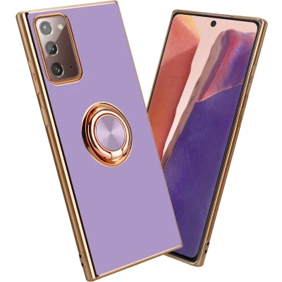 Afbeelding van Cadorabo Hoesje geschikt voor Samsung Galaxy NOTE 20 in Glossy Licht Paars Goud met ring Beschermhoes van flexibel TPU silicone Case Cover camerabescherming en magnetische autohouder