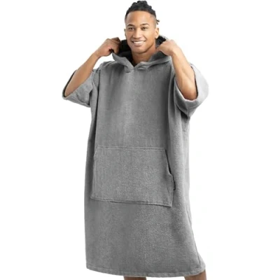 Afbeelding van HOMELEVEL badponcho voor dames en heren Maat L/XL strandponcho 100% katoen Surfponcho volwassenen Donkergrijs