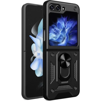 Afbeelding van iMoshion Hoesje Geschikt voor Samsung Galaxy Z flip 5 Rugged Backcover met ring versie Zwart