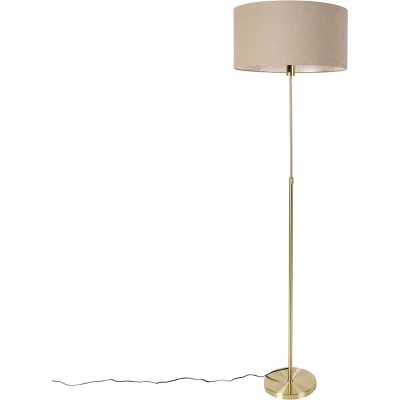 Afbeelding van QAZQA Vloerlamp verstelbaar goud met kap lichtbruin 50 cm Parte