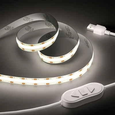 Afbeelding van OULARA Ledstrip, COB, USB, 5 V, koud wit, 6000 K, 3 m, dimbaar, 960 leds, flexibele ledstrip met geheugenfunctie voor tv achtergrondverlichting, slaapkamer, spiegel