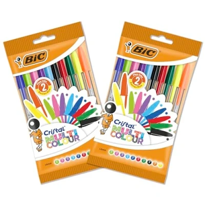 Afbeelding van BIC Cristal Multicolor balpen, brede punt (1,6 mm), verschillende kleuren, 2 hoesjes met elk 10 stuks