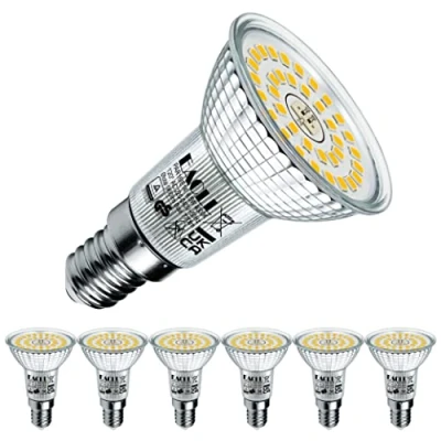 Afbeelding van EACLL Set van 6 E14 led lampen, neutraal wit, 6,5 W, vervangt 100 W R50 halogeenlampen, 770 lumen, 4000 K, AC 230 V, flikkervrij, spaarlamp, hoek