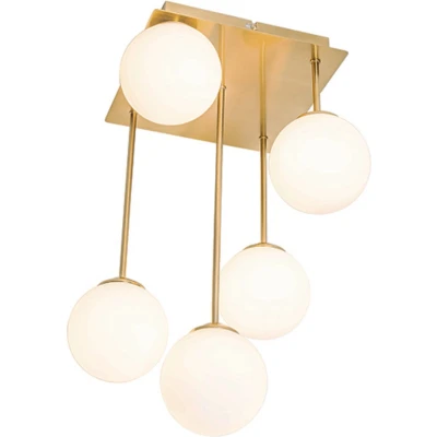 Afbeelding van QAZQA Moderne plafondlamp goud met opaal glas 5 lichts Athens