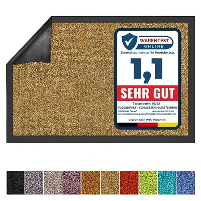 Afbeelding van Floordirekt schoonloopmat Rhine wasbare en krachtige deurmat met antislip achterkant in vele maten kleuren (beige, 60 cm x 90 cm)