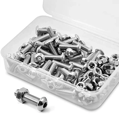 Afbeelding van 50 stuks M5 0,8 x 16 mm ronde kopschroeven en moeren met binnenzeskant van roestvrij staal 304 18 8