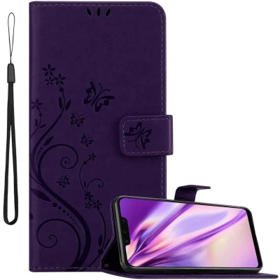 Afbeelding van Cadorabo Hoesje geschikt voor Huawei MATE 20 LITE in BLOEMEN DONKER PAARS Beschermhoes bloemmotief met magnetische sluiting, standfunctie en kaartsleuven Book Case Cover Etui