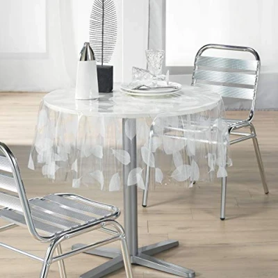 Image de Decorline 1710323 nappe cristal imprimé feuille blanc 140 cm