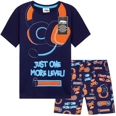 Afbeelding van CityComfort Pyjama voor kinderen, jongens, jongeren, pyjamaset, shorts, zomer, loungewear, set, zacht, nachtkleding, cadeau gamers, Marine/Multi, 9 10 jaar