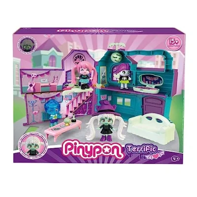 Afbeelding van Pinypon Terrific Mansion, kofferhuis, speelspel met verrassingen en accessoires die oplichten in het donker, bevat een heksenfiguur, voor jongens meisjes Al 4 jaar,